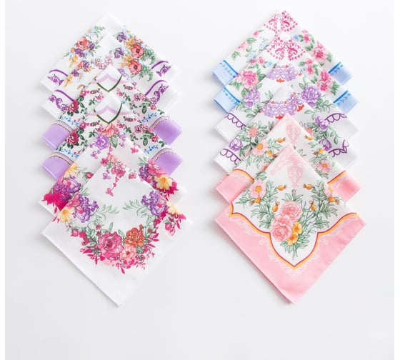 Изображение товара Платки носовые Этель женские, Летний день 30х30 см, набор 12 шт, рис. микс, 100% хлопок 6913416