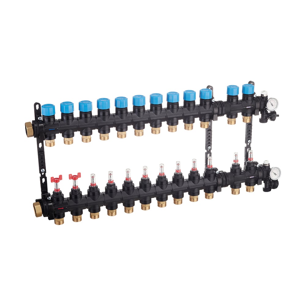 Изображение товара Композитная коллекторная группа Henco с расходомером и термометром 1 дюйм 12 выходов UFH-0605MDK12-