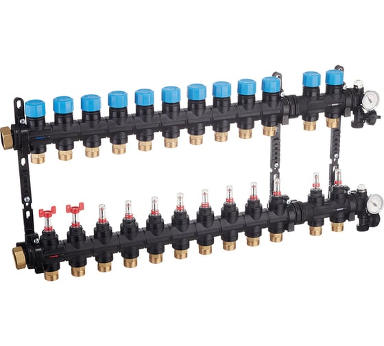 Изображение товара Композитная коллекторная группа Henco с расходомером (0-3л) и термометром, 1" - 12x3/4"EK UFH-0605MDK12-03L