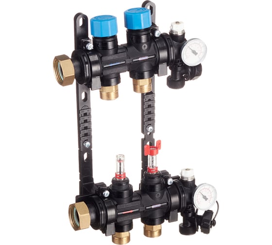 Изображение товара Композитная коллекторная группа Henco с расходомером (0-3л) и термометром, 1" - 2x3/4"EK UFH-0605MDK02-03L