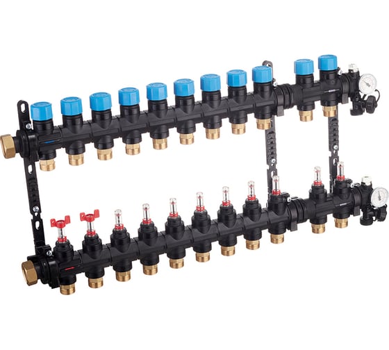 Изображение товара Композитная коллекторная группа Henco с расходомером (0-3л) и термометром, 1" - 11x3/4"EK UFH-0605MDK11-03L