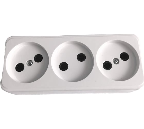 Изображение товара Розетка ООО Ливны-Электро РА 10-012 3-х местная ,белая, пластик АБС с подпружиненными контактами без донышка РА 6735.2