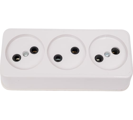 Изображение товара Розетка ООО Ливны-Электро РА 10-012 3-х местная ,белая, пластик АБС с подпружиненными контактами с донышком РА 6736