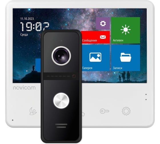 Изображение товара Комплект видеодомофона для дома, офиса, квартиры Novicam UNIT 7 FHD KIT домофон и вызывная панель, запись фото/видео, работа с подъездным домофоном через мск/мсц c поддержкой HOOK 4111