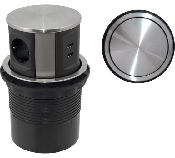 Изображение товара Выдвижной удлинитель AKS Tor USB, 120 мм, 3 розетки 2USB, сталь 78896