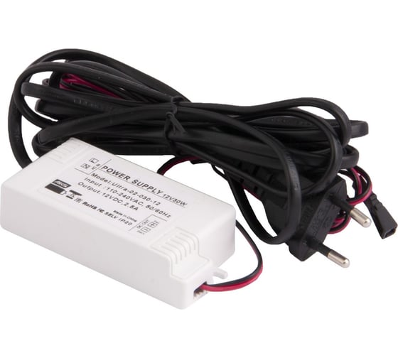 Изображение товара Блок питания AKS Ultra 30 Вт, 12 В с вилкой и миниконнектором, по 2 м 75056