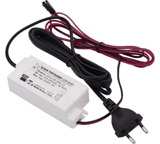 Изображение товара Блок питания AKS Ultra 60 Вт, 12 В с вилкой и миниконнектором, по 2 м 82531