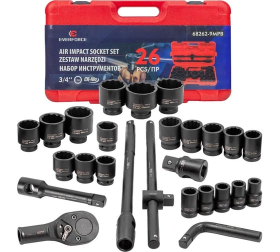 Изображение товара Набор инструментов ударных EVERFORCE 26пр. 3/4" (12гр.) EF-68262-9MPB(57868)
