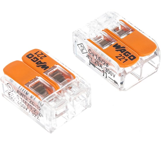 Изображение товара Клеммы WAGO 221-412, 2Х4, 0мм2, с рычажком, упаковка 100шт 67511