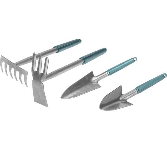 Изображение товара Набор садовых инструментов с прорезиненной ручкой Четыре сезона 2 совка, мотыжка, грабельки 64-0005