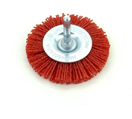 Изображение товара Щетка дисковая 75x10 мм, c хв-м д6x30 мм, ворс красный полимер абразив P80, до 4500 об/мин (код 13-052) EuroBrush EB-D75P80