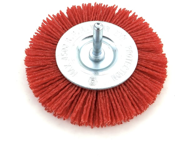 Изображение товара Щетка дисковая 100x10 мм, c хв-м д6x30 мм, ворс красный полимер абразив P80, до 4500 об/мин (код 13-054) EuroBrush EB-D100P80