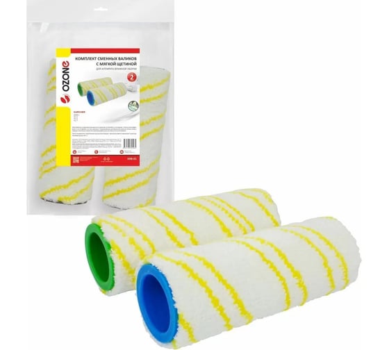 Изображение товара Комплект универcальных мягких роликовых щеток для электрошвабры KARCHER FC 3, FC 5, FC 7, цвет желтый, 2 шт OZONE KRB-01