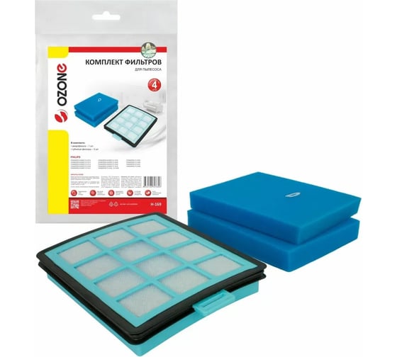 Изображение товара Комплект фильтров для пылесоса PHILIPS, микрофильтр 1 шт, губчатый фильтр 3 шт, многоразовые моющиеся OZONE H-169