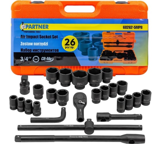 Изображение товара Набор инструментов ударных Partner 26пр. 3/4" (6гр.) PA-68262-5MPB(57956)