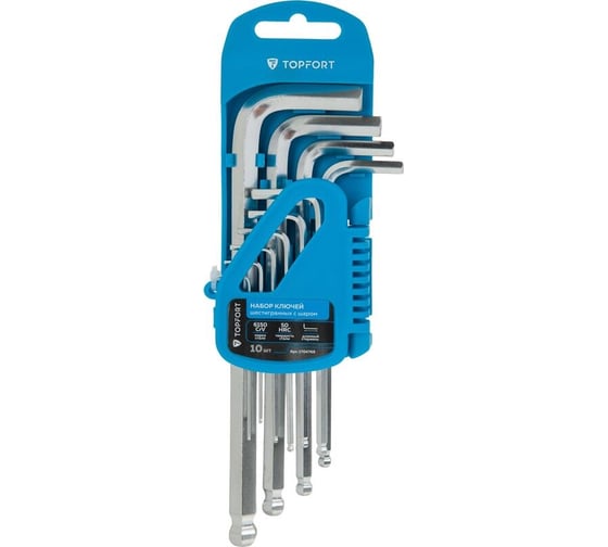 Изображение товара Набор ключей шестигранных с шаровым окончанием Topfort 10шт 1,27-10 мм 1704769