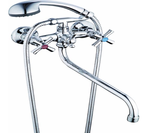 Изображение товара Смеситель для ванны G-lauf с круглым, длинным, поворотным изливом 360°, с душевой лейкой, хром QFR7-A722