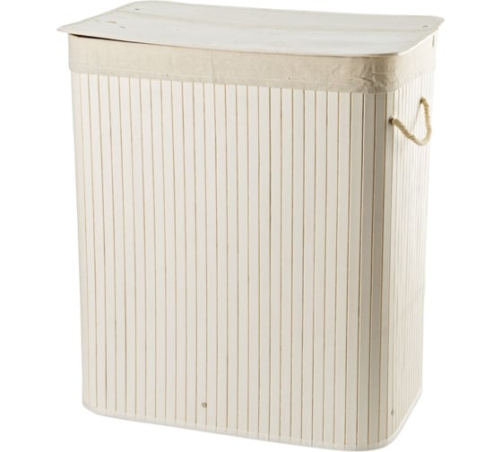 Изображение товара Корзина для белья ПраймДекор двойная, Double white, бамбук 50032170