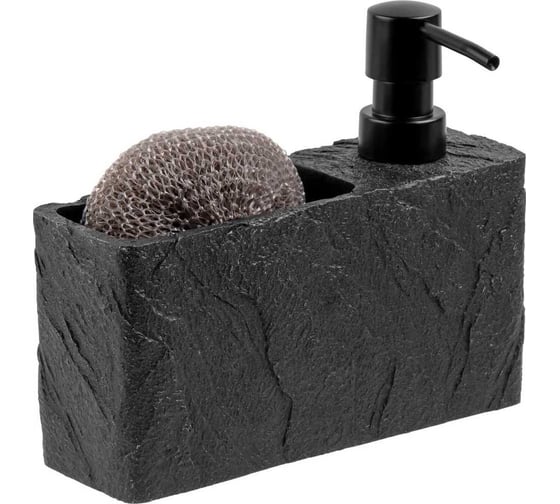 Изображение товара Диспенсер (дозатор) для моющего средства с подставкой для губки PERFECTO LINEA PEARL черный 35-191001