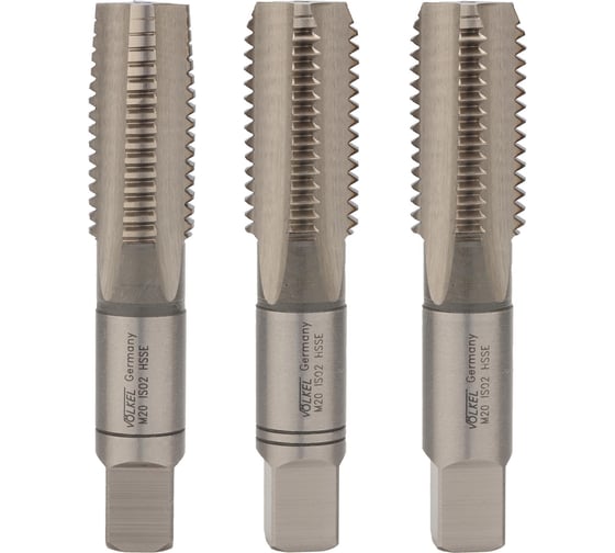 Изображение товара Ручные метчики VOLKEL М20 шаг 2.5мм DIN352 HSSE комплект из 3 штук V57366