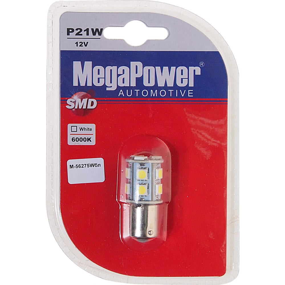 фото Автолампа megapower p21w ba15s 13 smd 5050 white m-56275wбл