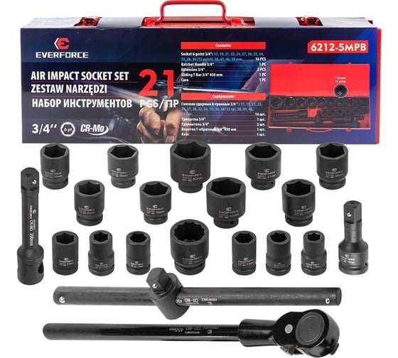 Изображение товара Набор инструментов ударных EVERFORCE 21пр. 3/4" (6гр.) EF-6212-5MPB(57865)
