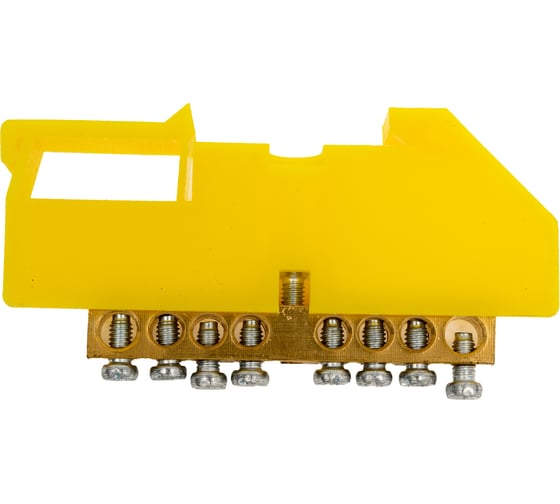 Изображение товара Шина EKF 0 N, 6х9мм, 8 отверстий, латунь, желтый изолятор, на DIN-рейку, PROxima sn0-63-08-dz-r