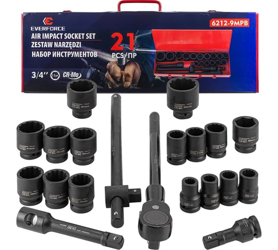 Изображение товара Набор инструментов ударных EVERFORCE 21пр. 3/4" (12гр.) EF-6212-9MPB(57866)