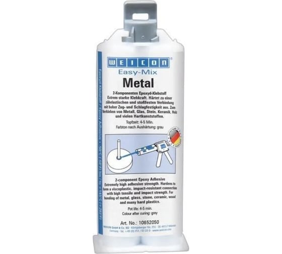 Изображение товара Затвердевающий эпоксидный клей WEICON Easy Mix Metal 50 мл, 5 минут, серый wcn10652050