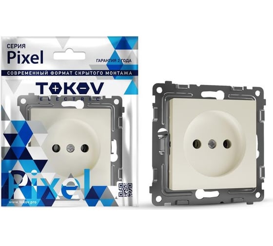 Изображение товара Механизм 1-местной розетки TOKOV ELECTRIC Pixel 16А, IP20, СП, без заземления, защитные шторки, бежевый TKE-PX-R1SF-C02
