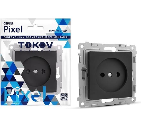 Изображение товара Механизм 1-местной розетки TOKOV ELECTRIC Pixel 16А, IP20, СП, без заземления, защитные шторки, карбон TKE-PX-R1SF-C14