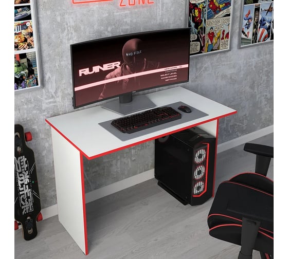 Изображение товара Компьютерный рабочий стол Letta Orion белое тиснение/красная кромка, 1100x750x600 мм L7774