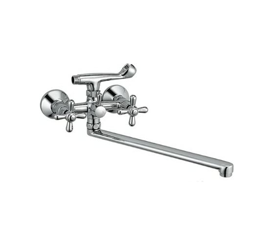 Изображение товара Смеситель для ванны Haiba латунный, с длинным поворотным изливом 37 см и душевой лейкой, хром HB2225