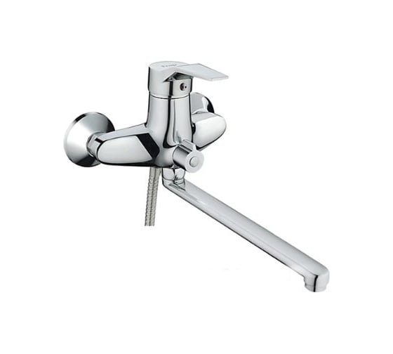 Изображение товара Смеситель для ванны Haiba латунный, с длинным поворотным изливом 30 см и душевой лейкой, хром HB2263