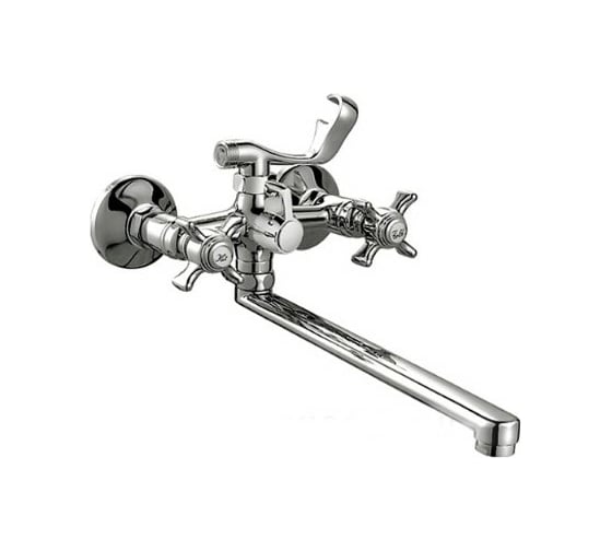 Изображение товара Смеситель для ванны Haiba латунный, с длинным поворотным изливом 32 см и душевой лейкой, хром HB2124