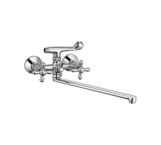 Изображение товара Смеситель для ванны Haiba латунный, с длинный поворотным изливом 32 см и душевой лейкой, хром HB2125