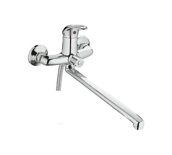 Изображение товара Смеситель для ванны Haiba латунный, с длинным поворотным изливом и душевой лейкой, хром HB2215