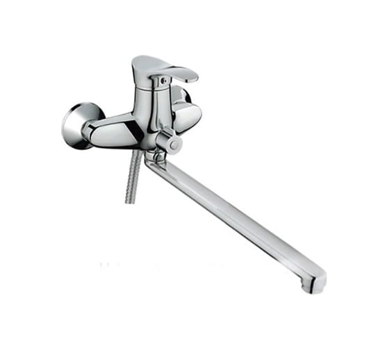 Изображение товара Смеситель для ванны Haiba латунь, с длинным поворотным изливом 27 см и душевой лейкой, хром HB2201