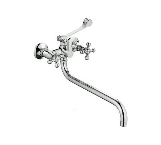 Изображение товара Смеситель для ванны Haiba латунный, с длинным поворотным изливом 35 см и душевой лейкой, хром HB2619-3