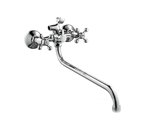 Изображение товара Смеситель для ванны Haiba латунный, с длинным поворотным изливом 30 см и душевой лейкой, хром HB2208-2