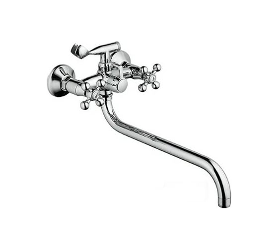 Изображение товара Смеситель для ванны Haiba латунный, с длинным поворотным изливом 35 см и душевой лейкой, хром HB2619-2