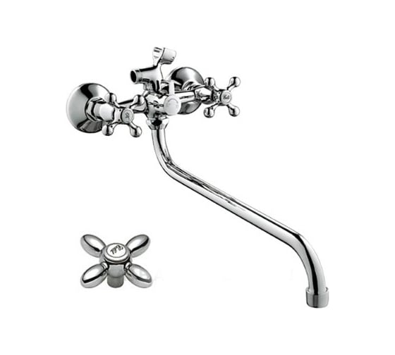 Изображение товара Смеситель для ванны Haiba латунный, с длинным поворот изливом 30 см и душевой лейкой, хром HB2227-2