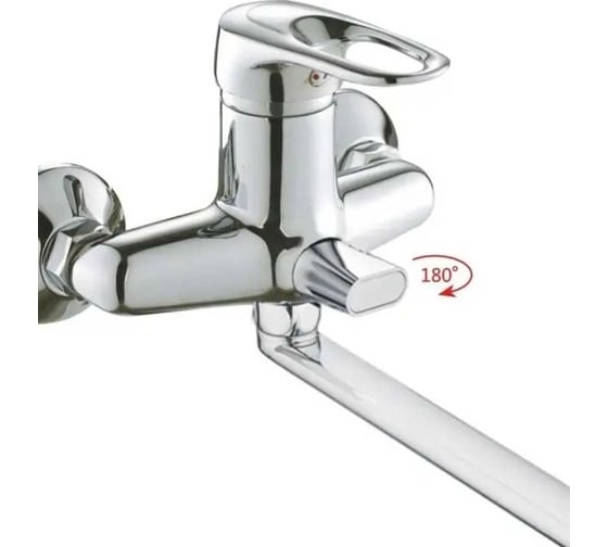 Изображение товара Смеситель для ванны Haiba латунный с длинным поворотным изливом 32 см и душевой лейкой, хром HB2204