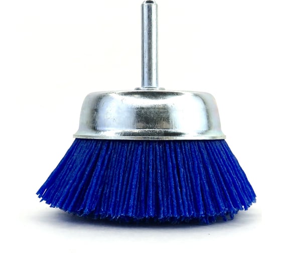 Изображение товара Щетка чашечная 75 мм, c хв-м д6x30 мм, ворс синий полимер абразив P120, до 4500 об/мин (код 13-060) EuroBrush EB-C75P120
