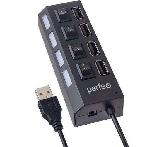Изображение товара USB-HUB PERFEO 4 Port, (PF-H030 Black), черный 30015345