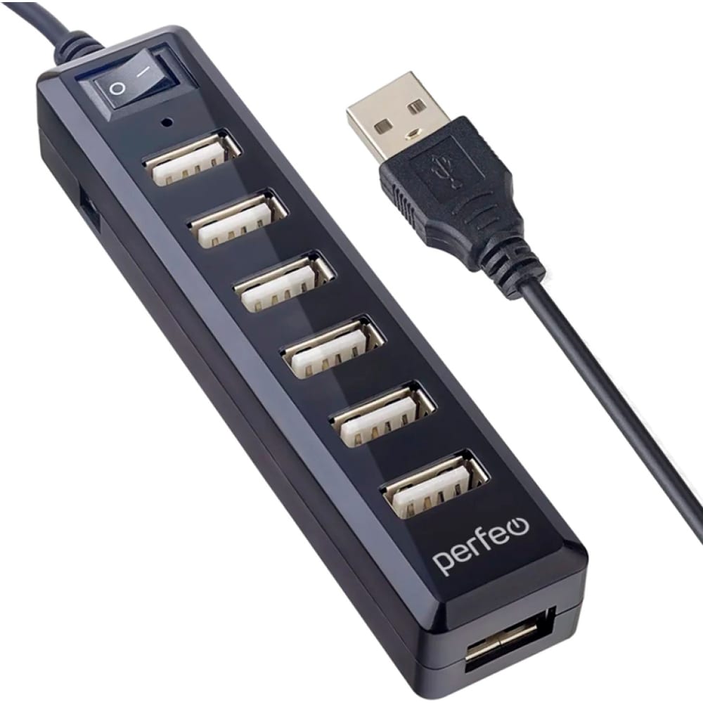Usb-хаб Perfeo, цвет черный 30015350 USB-HUB 7 Port, (PF-H034 Black) чёрный - фото 1