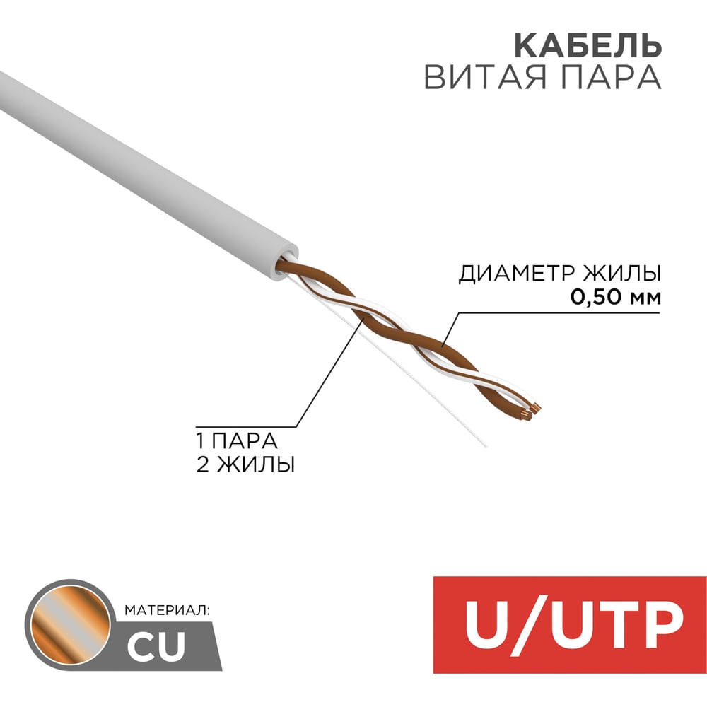 Изображение товара Кабель REXANT витая пара UTP 1PR 24AWG CAT5e бухта 305м серый