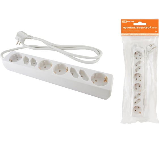 Изображение товара Удлинитель сетевой TDM ELECTRIC 4 розетки без заземления и 4 розетки с заземлением, 1,5 метра, ПВС 3х1,5 мм2 16А 250В SQ1303-0310