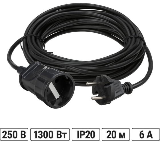 Изображение товара Силовой народный удлинитель-шнур TDM ELECTRIC ПВС 1300 Вт б/з, 20м, штепсельное гнездо SQ1307-0202
