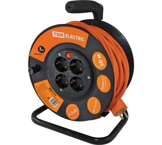 Изображение товара Силовой удлинитель TDM ELECTRIC УКз16-004 4 места/30м, ПВС 3х1,5 SQ1301-0534